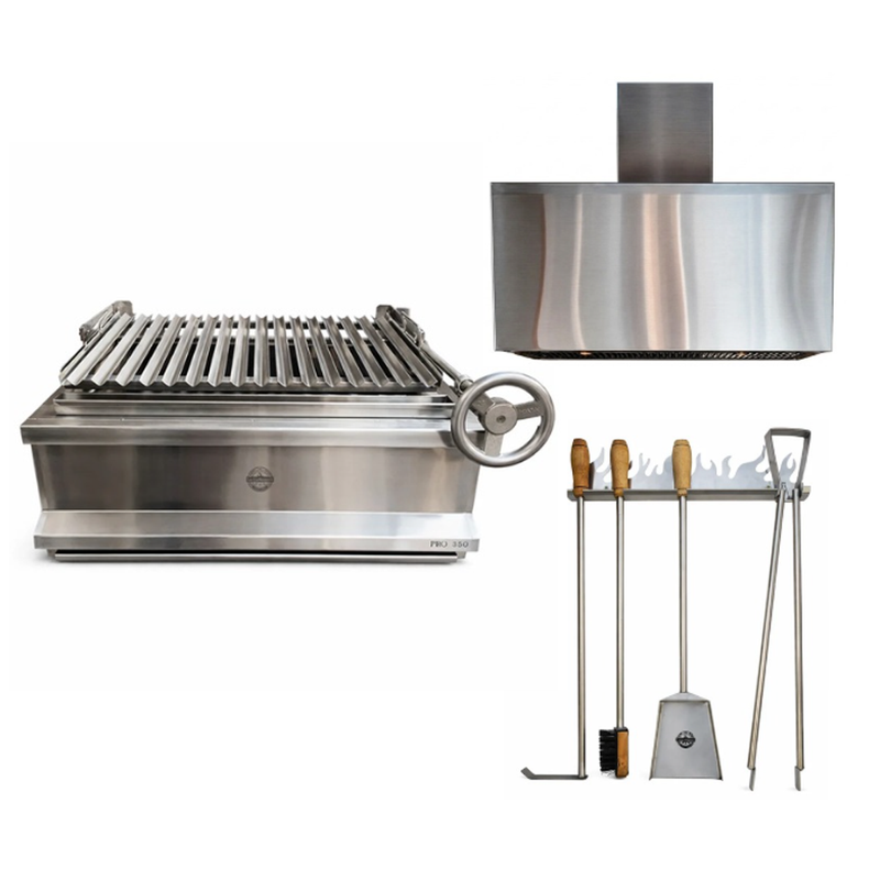 Cargue la imagen en el visor de la galería, Combo BBQ Premium: Parrilla Empotrable Pro 350 + Campana Ecológica Modelo Cuadrado + Kit Brasero