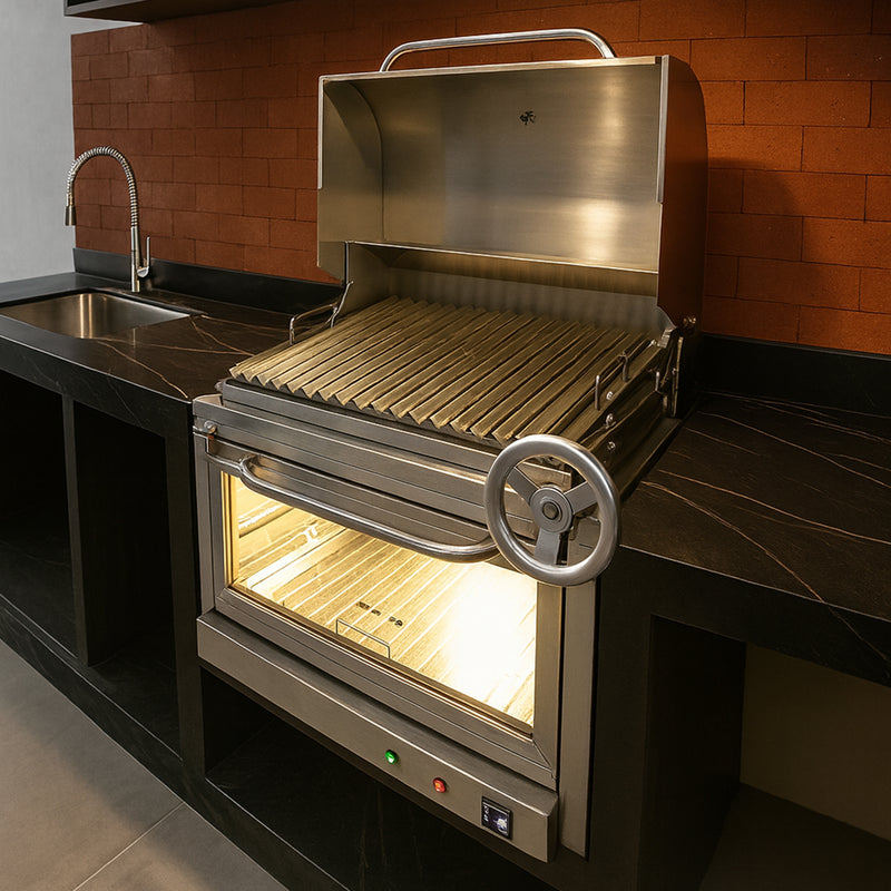 Cargue la imagen en el visor de la galería, Parrilla Empotrable con Caja China – Modelo Broker Master – 70 x 50 x 42 cm | La Carbonera Grill