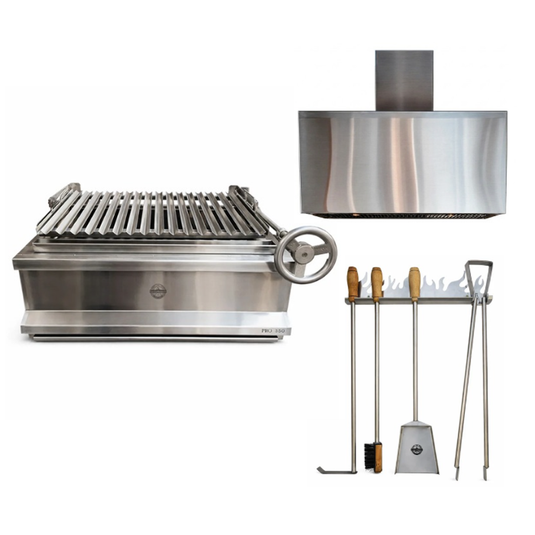 Combo BBQ Premium: Parrilla Empotrable Pro 350 + Campana Ecológica Modelo Cuadrado + Kit Brasero